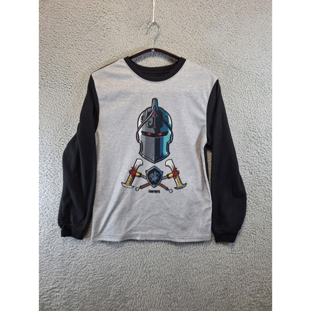 Fortnite Pajama Top Boys‎ 14/16 Gray Black Knight Graphic Long Sleeve Shirt Cozy